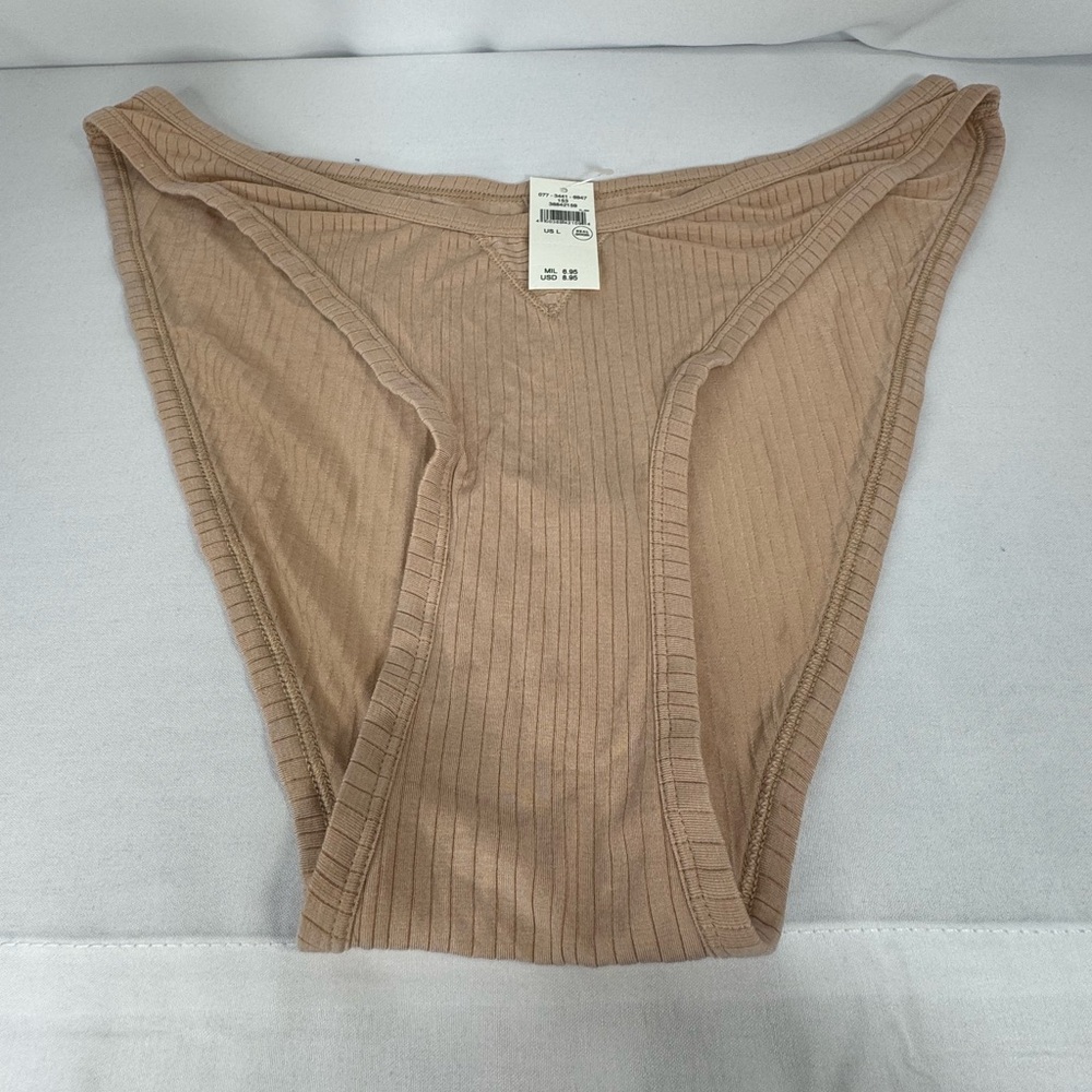 aerie Ribbed High-Cut Bikini Brief - Beige